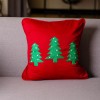 0002616 red cushion with embroidered christmas trees