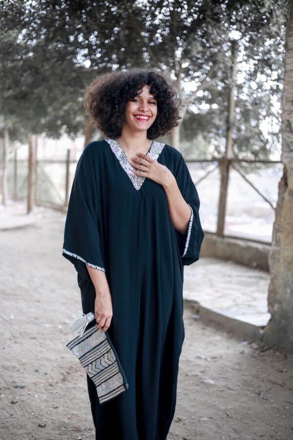 0002761 black abaya with sequined v neck