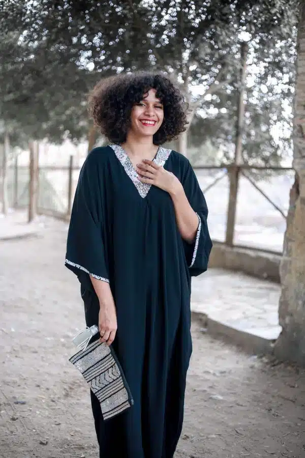 Black Abaya with sequined V-neck