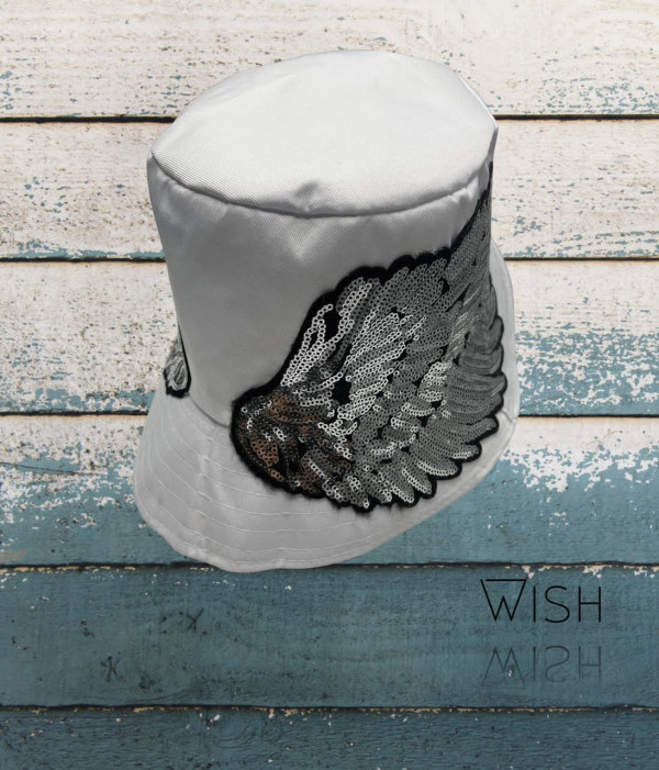 White bucket hat with WINGS