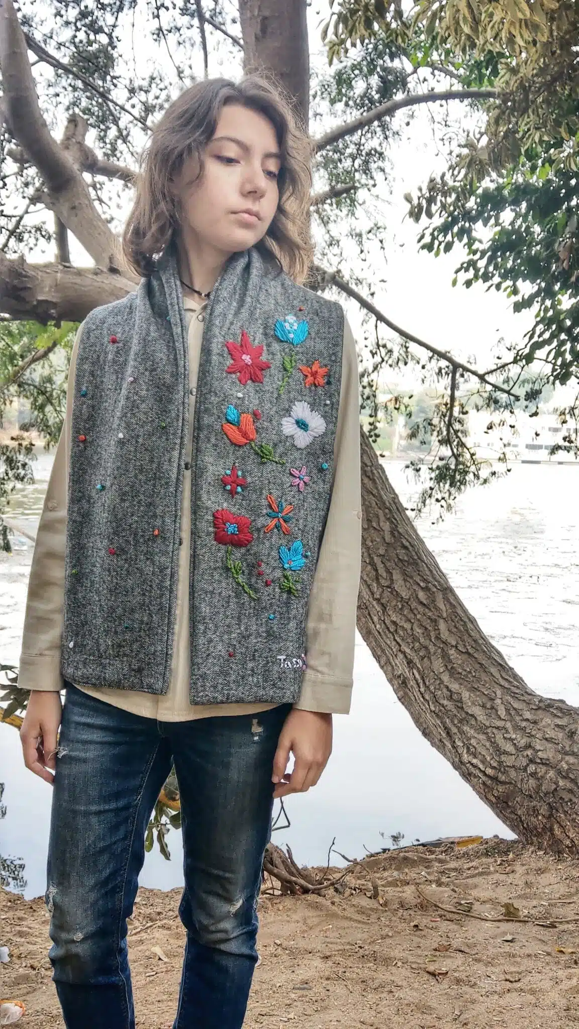 Grey Wool Bohemian Scarf 1 Grey Wool Bohemian Scarf