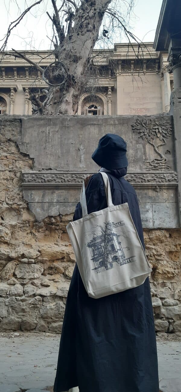 At the Champollion palace with tattoo tote bag