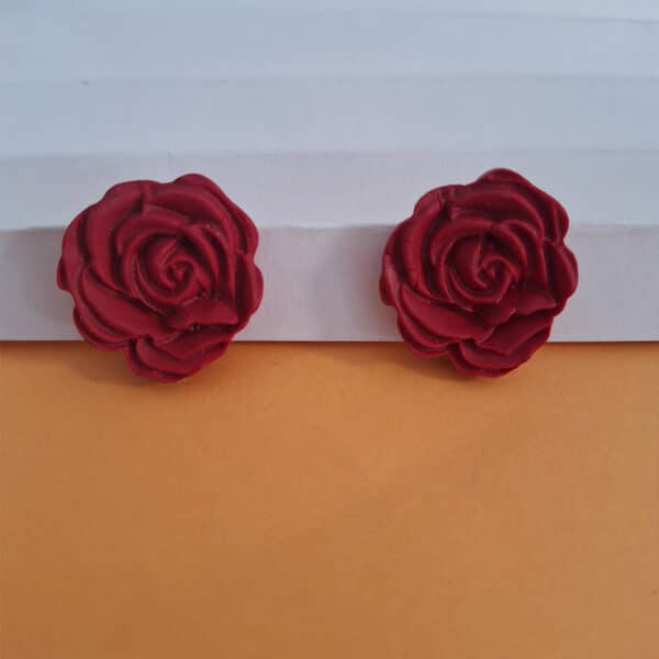 polymer clay red rose studs earrings