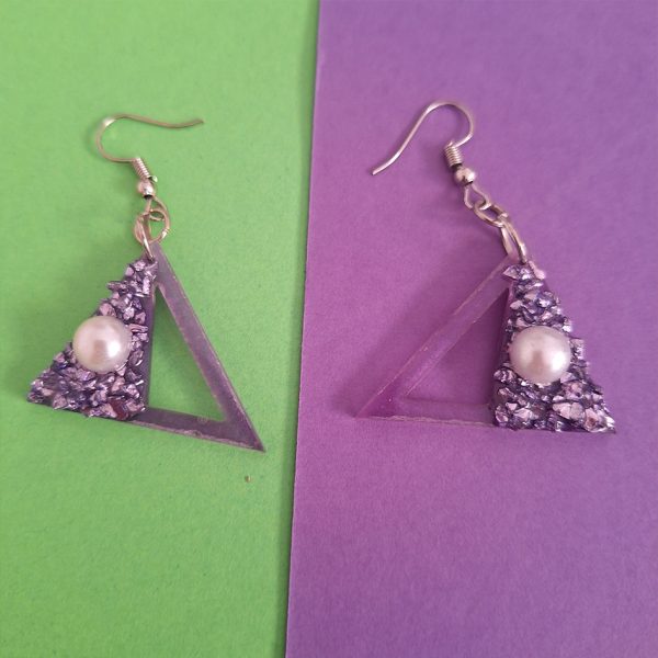 resin purple earrings with pearls