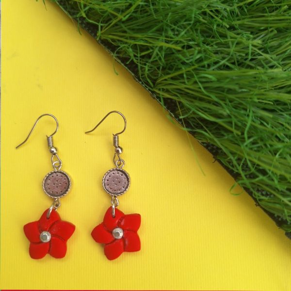 polymer clay dangly flower earrings with metal accent