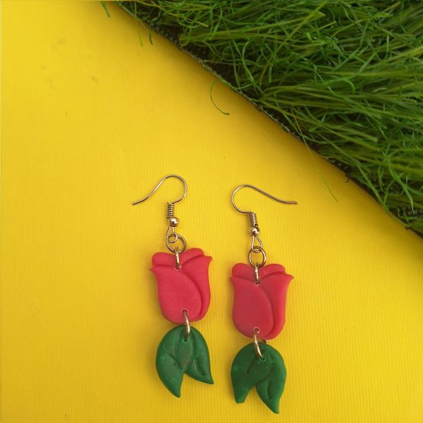 polymer clay pink tulip earrings