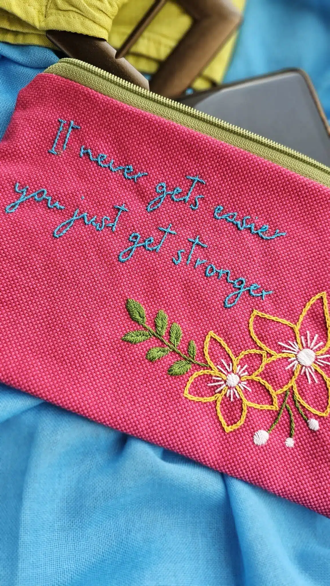 Jasmin Flower Hand-embroidered cotton Pouch 1 Jasmin Flower Hand-embroidered cotton Pouch