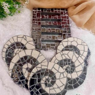 black and white mosaic coasters set