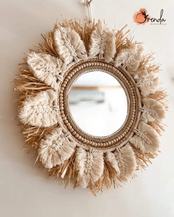 Raffia macrame mirror