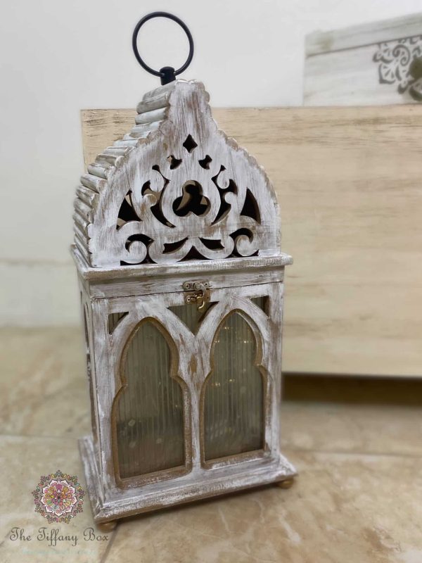 vintage white engraved lantern