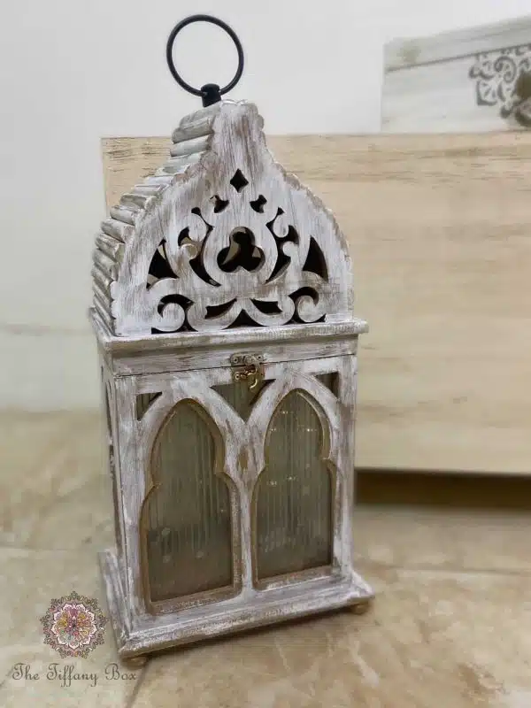 vintage white engraved lantern