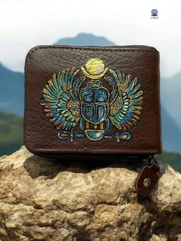 Natural leather Pharaonic scarab brown wallet