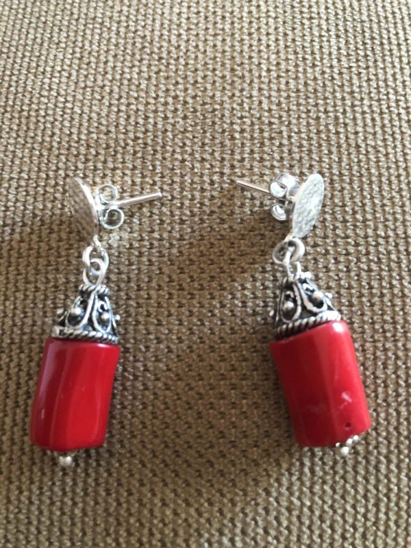 "Red Coral and Sterling Silver Earrings – Natural Elegance Handcrafted with Care"