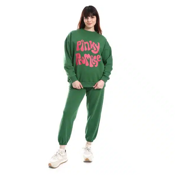 Green sweatsuit with Pinky promise quote