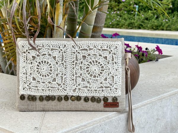 Clutch/cross bag with crochet applique