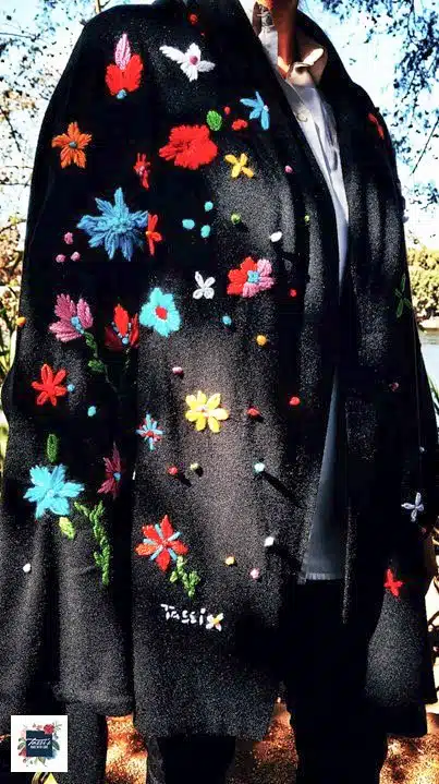 Bohemian Floral Black Wool Shawl 1 Bohemian Floral Black Wool Shawl