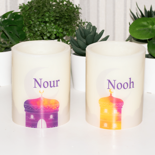 2 Ramadan Candles, Personalized Candles, Flameless Candle.