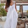 White summer dress with secret pockets, made out of crinkled cotton