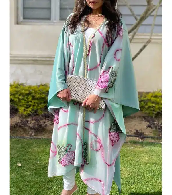 Mint embroidered kimono