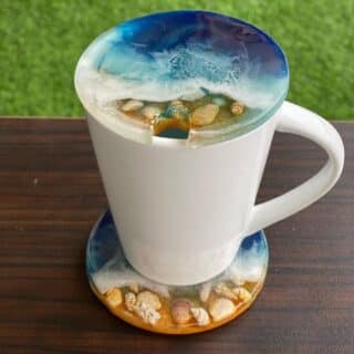 Set of Sea waves resin coster and mug cover