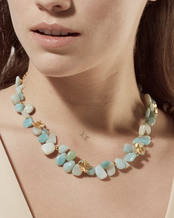 Flowery Necklace With Green Amazonite Stones SZN212.3