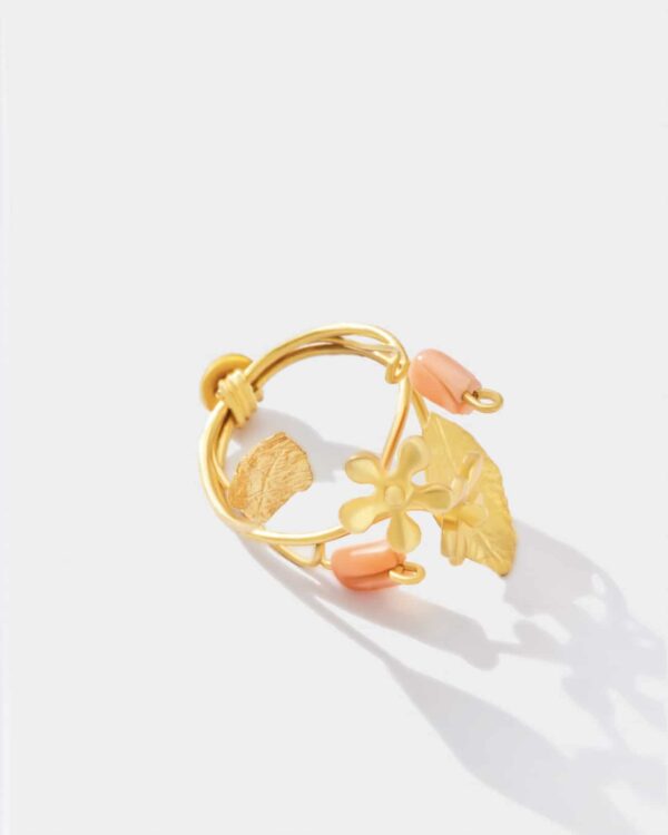 Flowery Ring With Rose Coral Flowers SZR214.2