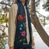 Navy Wool Floral Scarf