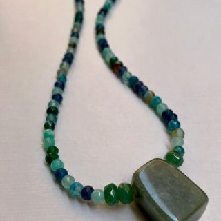 Necklace made of Pink Agate stone and small Jade stones