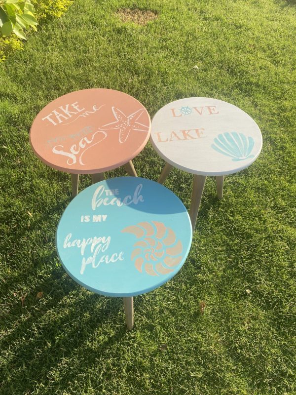 Coral Blue Round Tables Set