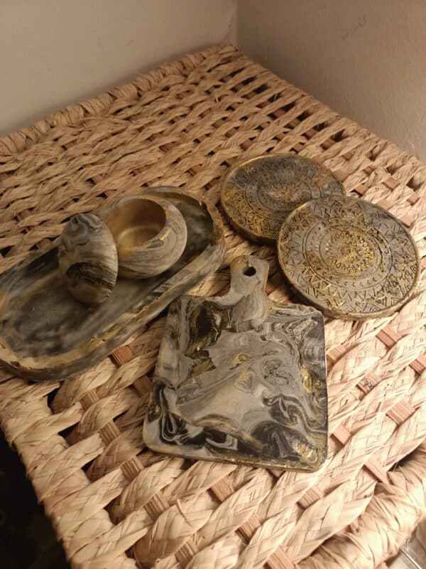 Concrete Set 3 Coasters, tray & small candle or jewelry box