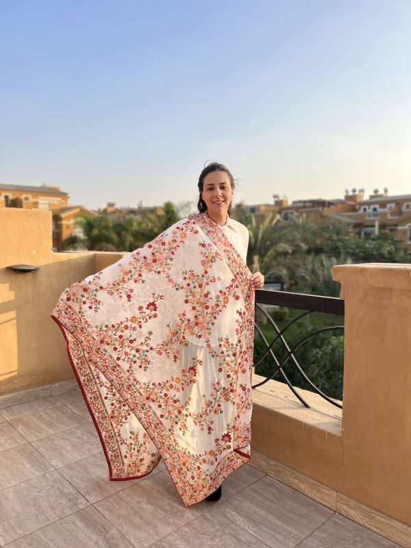 White Indian embroidery shawl