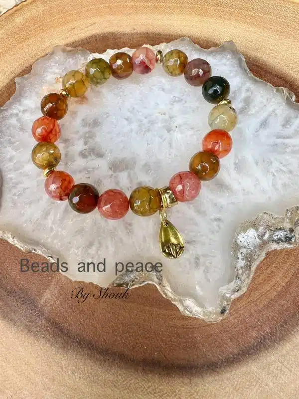 Tourmaline stretch bracelet, tulip charm