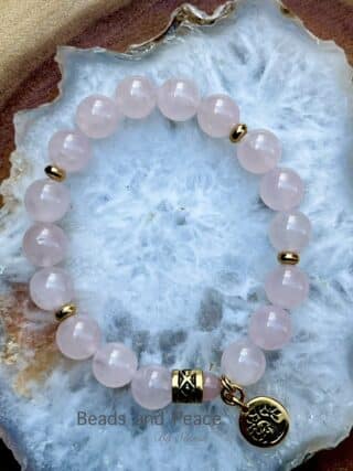 Rose quartz bracelet with tree of life charm