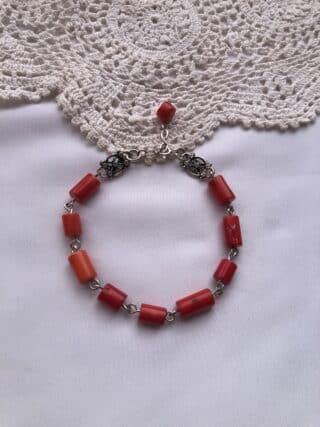 Silver and Coral Bracelet - Handcrafted Elegance Inspired by Natur