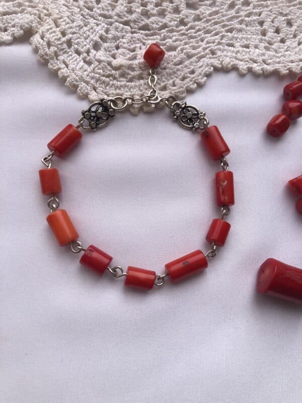 Silver and Coral Bracelet - Handcrafted Elegance Inspired by Natur