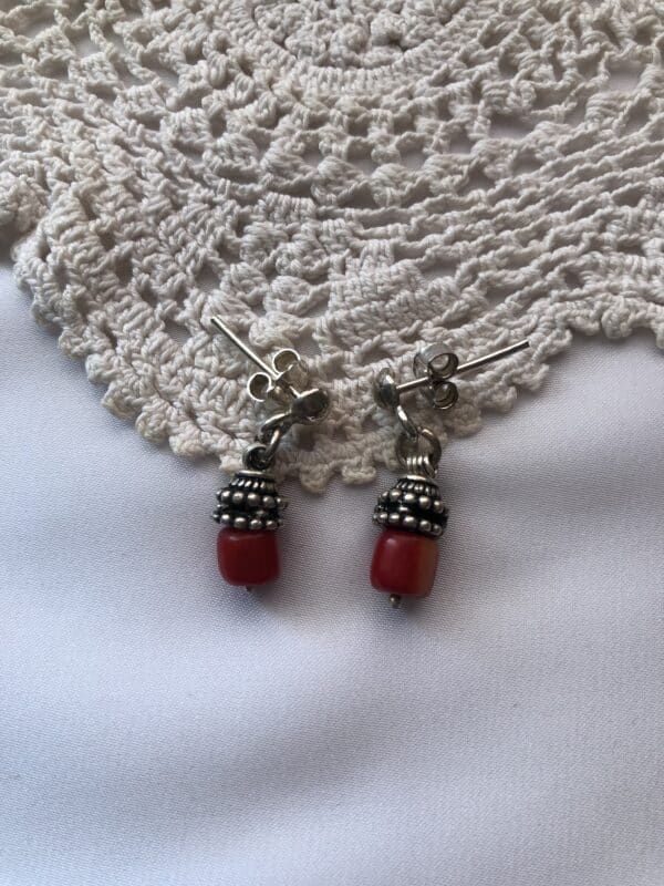 Red Coral and Sterling Silver Earrings – Natural Elegance Handcrafted with Care.
