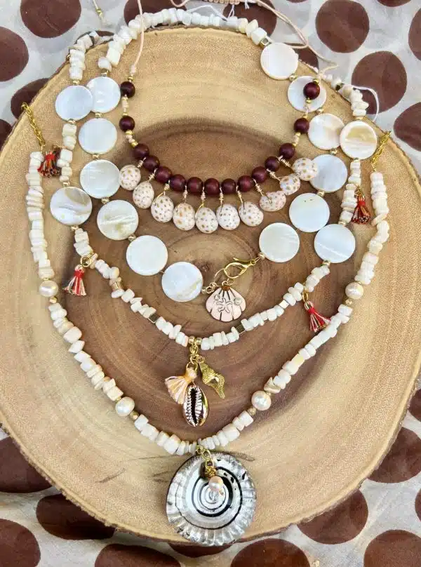 Summertime, mother of pearl, seashells necklaces, sold separately.