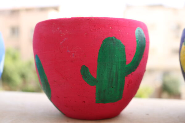 Green Cactus with hot pink base Pottery Pot