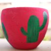 Green Cactus with hot pink base Pottery Pot