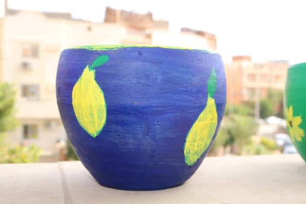 Dark Blue, in Yellow Pottery Pot