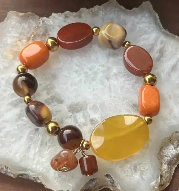 Chunky statement stretch bracelet, gold filled.
