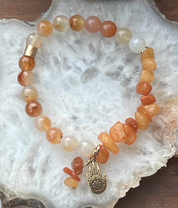 Agate, orange quartzite chips, gol filled spacers, GPL Fatima’s hand