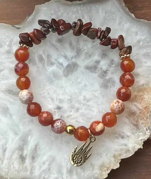 Orang vein agate, jasper chips stretch bracelet, gold filled spacers.