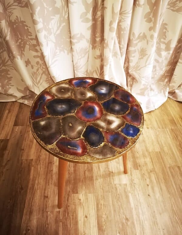 agate like epoxy top table with wooden legs