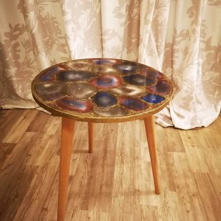 agate like epoxy top table with wooden legs