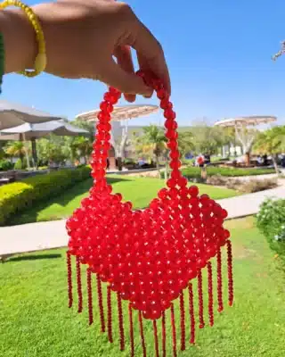 Red heart crystal bag.