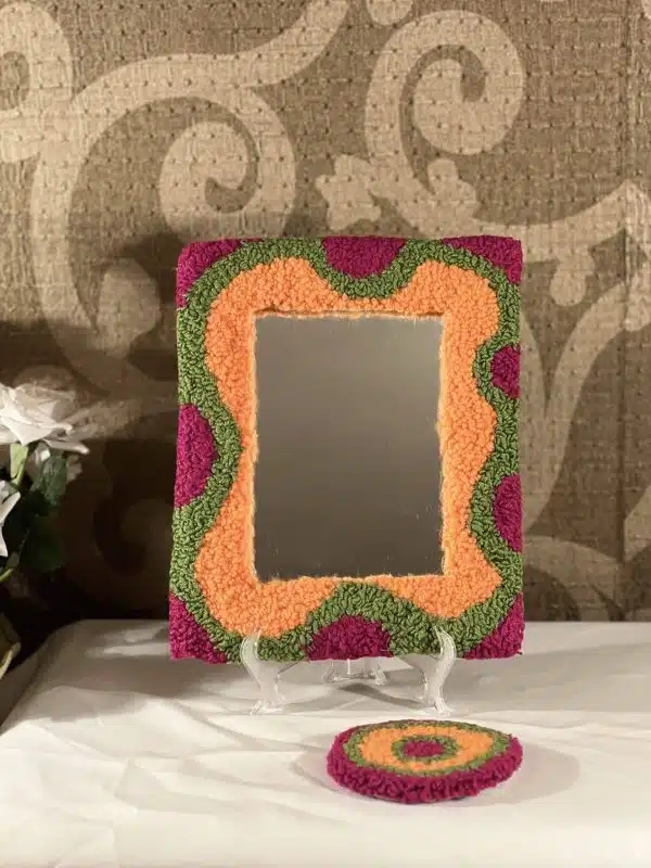 Pink, orange and green rectangular mirror frame
