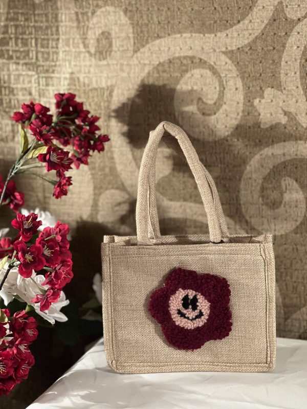 Smiley flower mini jute bag