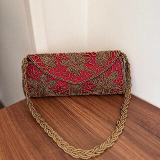 Red beaded clutch