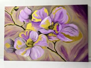 golden purple flowers acrylic painting